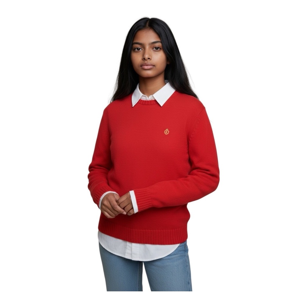 Lauren Ralph Lauren Sweater Women's Large Red Cotton Logo Preppy Tennis Holiday